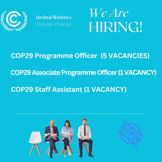 Multiple COP29 vacancies with the UNFCCC advertised by VCareer. job poster.