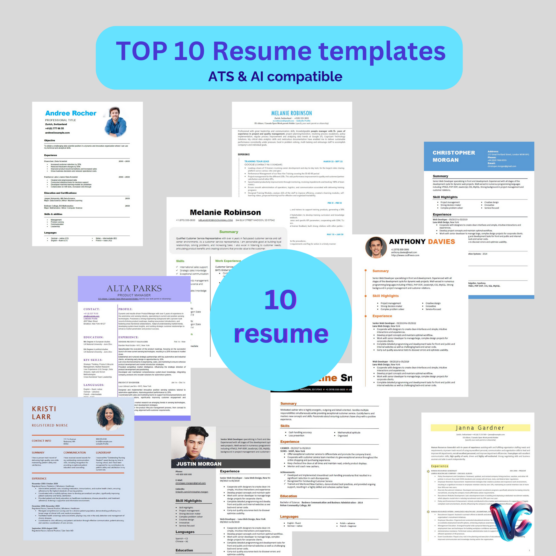 Top 10 ATS compatible Resume Templates, front page of digital product
